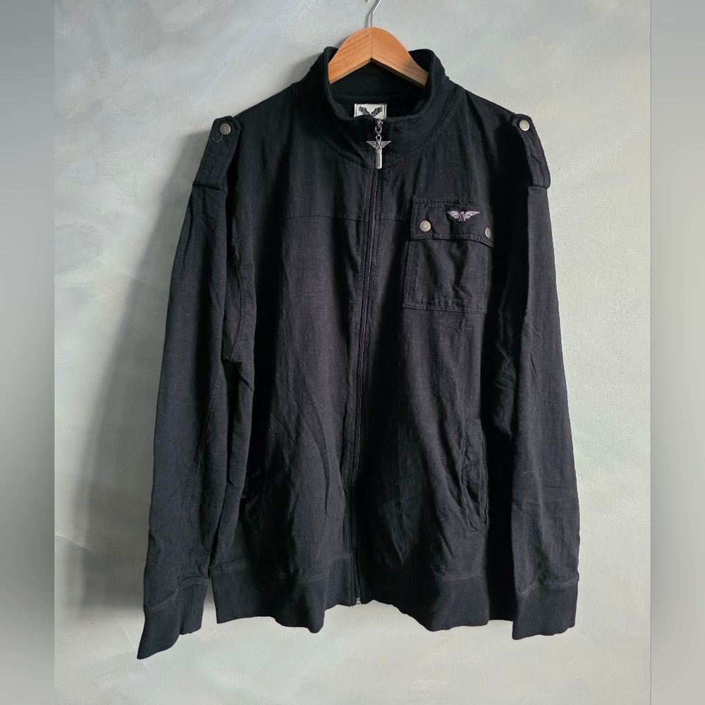Avirex Jacket Mens Zip Up Aviator Military Style  Streetwear Cotton Black XL